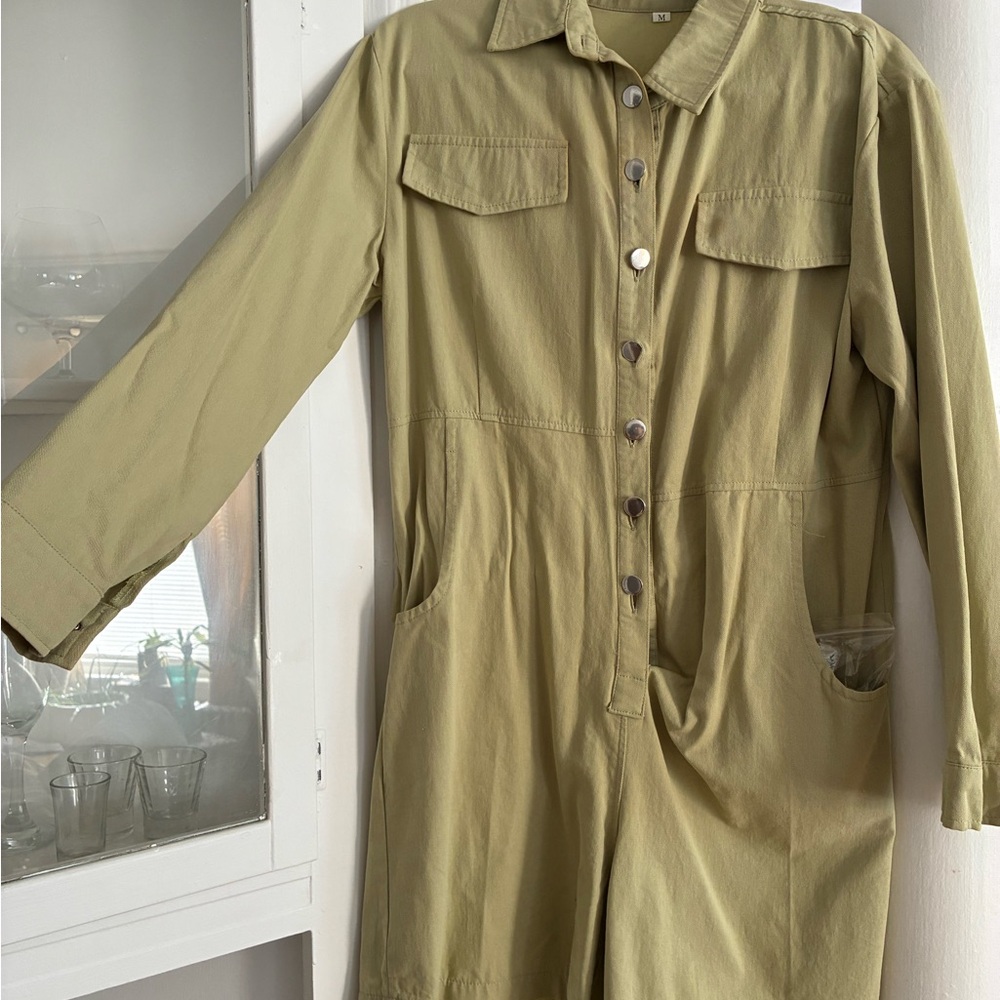 Olive Green Button-Up Jumpsuit